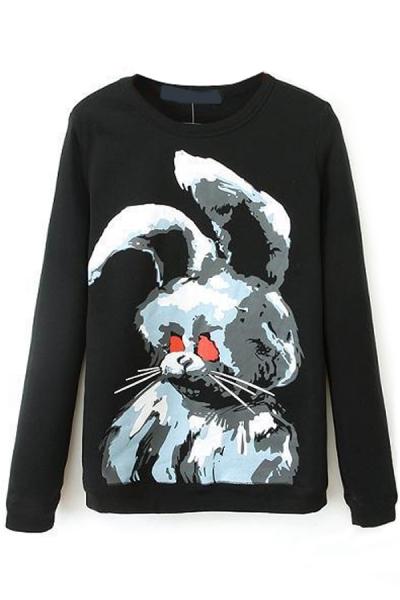 Oasap Scary-looking Rabbit Pattern French Terry Sweatshirt