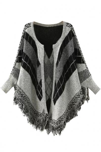 Oasap Chic Printing Batwing Sleeve Tassel Cardigan