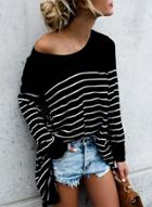 Oasap Round Neck Long Sleeve Knit Striped Tee Shirt