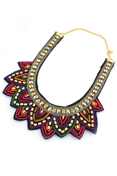 Oasap Tribal Beaded Mock Collar Necklace