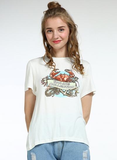 Oasap Casual Cartoon Printed Short Sleeve Loose Fit Tee