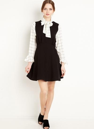 Oasap Black Bow Collar Slim Dress