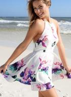 Oasap Halter Floral Print Sleeveless Mini Dress