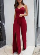 Oasap Fashion Sexy Spaghetti Strap Off The Shoulder Slit V Neck Jumpsuits