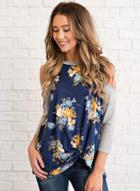 Oasap Round Neck Off Shoulder Floral Printed Tee Shirt