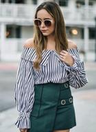 Oasap Striped Off The Shoulder Long Sleeve Blouse