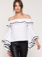 Oasap Off Shoulder Ruffle Flare Sleeve Pullover Blouse