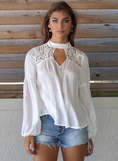 Oasap Long Sleeve Floral Lace Hollow Out Blouse