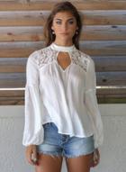 Oasap Long Sleeve Floral Lace Hollow Out Blouse