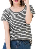 Oasap Women's Color Block Striped Print Cut-out Back Knit Tee
