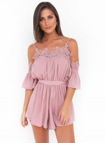 Oasap Spaghetti Strap Lace Splicing Backless Jumpsuits With Belt