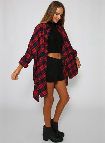 Oasap Fashion Loose Fit Button Down Plaid Shirt