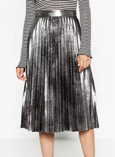 Oasap Texture Zip Side Pleated High Waist Long Skirt
