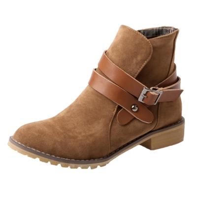 Oasap Color Block Buckle Strap Round Toe Boots
