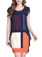 Oasap Women's Casual Round Neck Color Block Faux Two Piece Dress