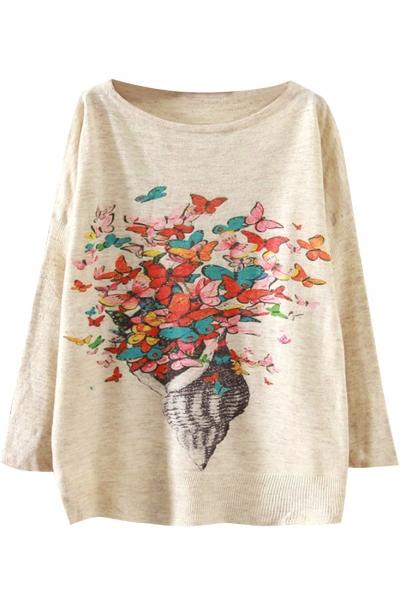 Oasap Fashion Viviparidae Butterfly Pattern Batwing Sweater
