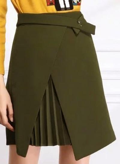 Oasap Front Slit Solid Asymmetric High Waist Skirt