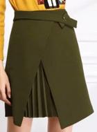 Oasap Front Slit Solid Asymmetric High Waist Skirt