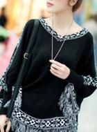 Oasap V Neck Batwing Sleeve Loose Pullover Sweater With Tassel