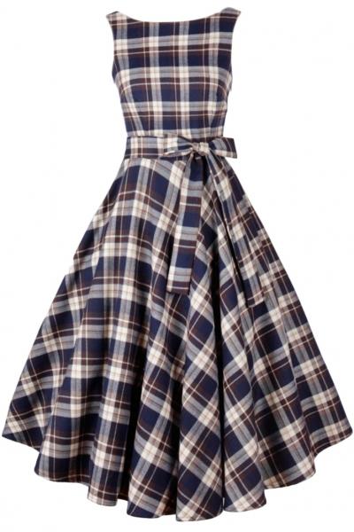 Oasap Vintage Tartan Print V Back Midi Dress