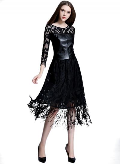 Oasap Color Block Lace Trim Hollow Out Short Cocktail Dress