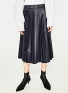 Oasap Pu Pleated Elasticized Waistband Solid Midi Skirt
