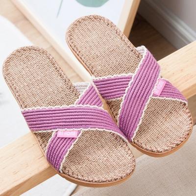 Oasap Men Fashion Cross Strap Anti-slip Flat Linen Slippers