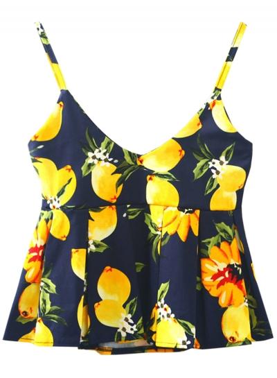 Oasap Women's Lemon Graphic V Neck Spaghetti Strap Crop Top