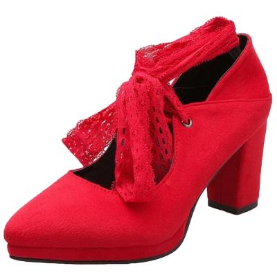 Oasap Pointed Toe Chunky Heels Ankle Lace Up Pumps