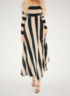 Oasap Fashion Long Sleeve Contrast Stripe Maxi Dress