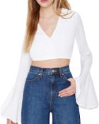 Oasap Women's Deep V Flare Sleeve Crop Top