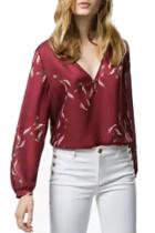 Oasap Stylish Feather Printed High Low Blouse