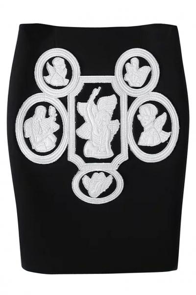 Oasap Contrast Black White Zippered Pencil Skirt