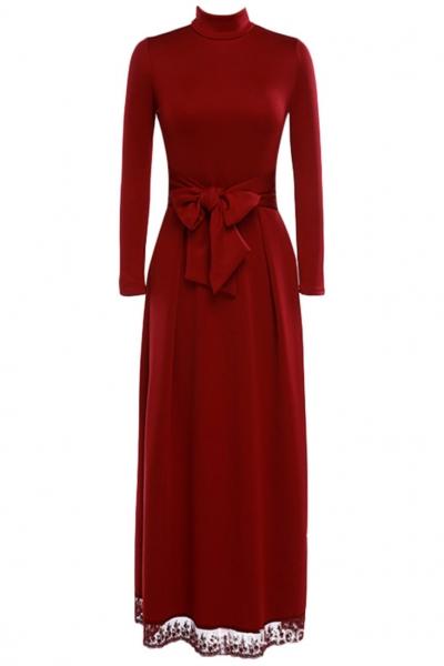 Oasap Chic Lace-paneled Bowknot Waist Dress
