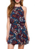 Oasap Women's Paisley Print Spaghetti Strap Keyhole Back Dress