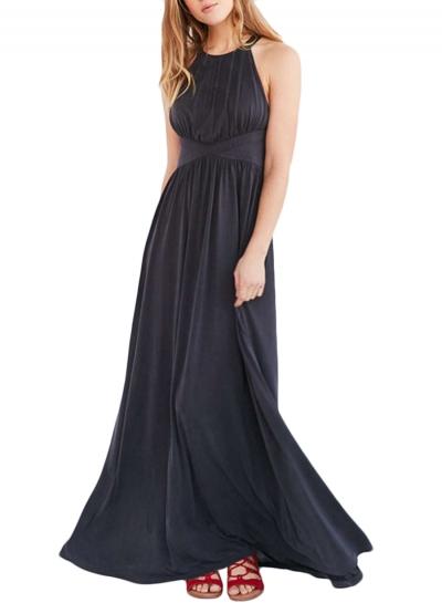 Oasap Women's Sleeveless Back Crisscross Strap High Waist Maxi Evening Dress