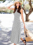 Oasap Fashion Sleeveless Striped Loose Fit Maxi Dress