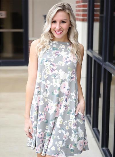 Oasap Sleeveless Off Shoulder Backless Floral Printed Dress