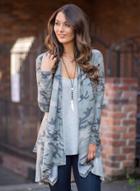 Oasap Open Front Long Sleeve Knit Camouflage Print Cardigan