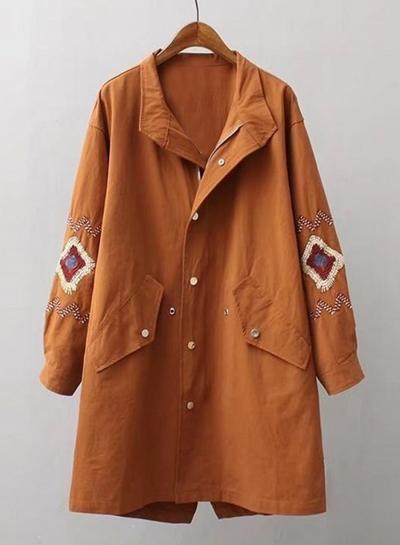 Oasap Turn Down Collar Long Sleeve Embroidery Coat