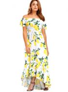 Oasap Slash Neck Short Sleeve Print Maxi Dress