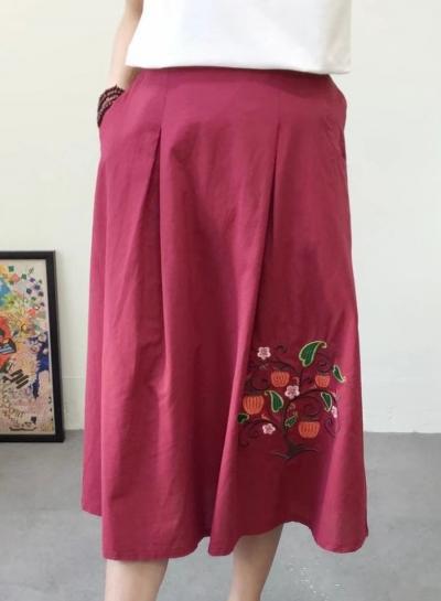 Oasap Casual Elastic Waist Floral Embroidery A-line Skirt