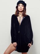 Oasap V Neck Velvet Long Sleeve Texture Mini Shirt Dress