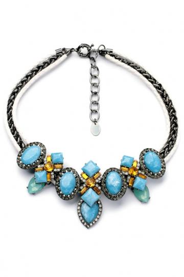 Oasap Chic Rhinestone Faux Stone Blue Necklace
