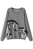 Oasap Fashion Sequin Zebra Pattern Pullover Sweatshirt