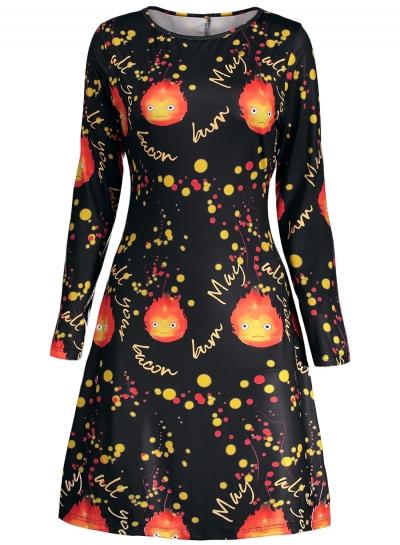 Oasap Round Neck Long Sleeve Printed Halloween Dress