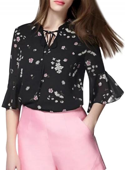 Oasap Women's Floral Print Ruffled Sleeve Chiffon Blouse