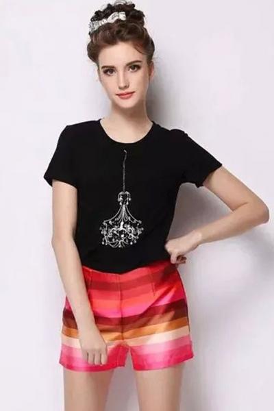 Oasap Rainbow Striped Print Shorts