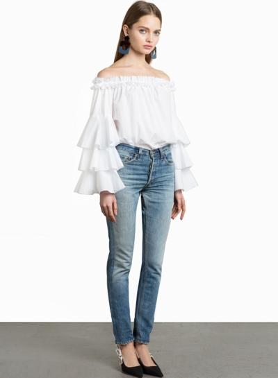 Oasap Slash Neck Flounce Sleeve Blouse