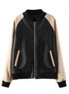 Oasap Women's Fashion Long Sleeve Zip Up Pu Leather Bomber Jacket
